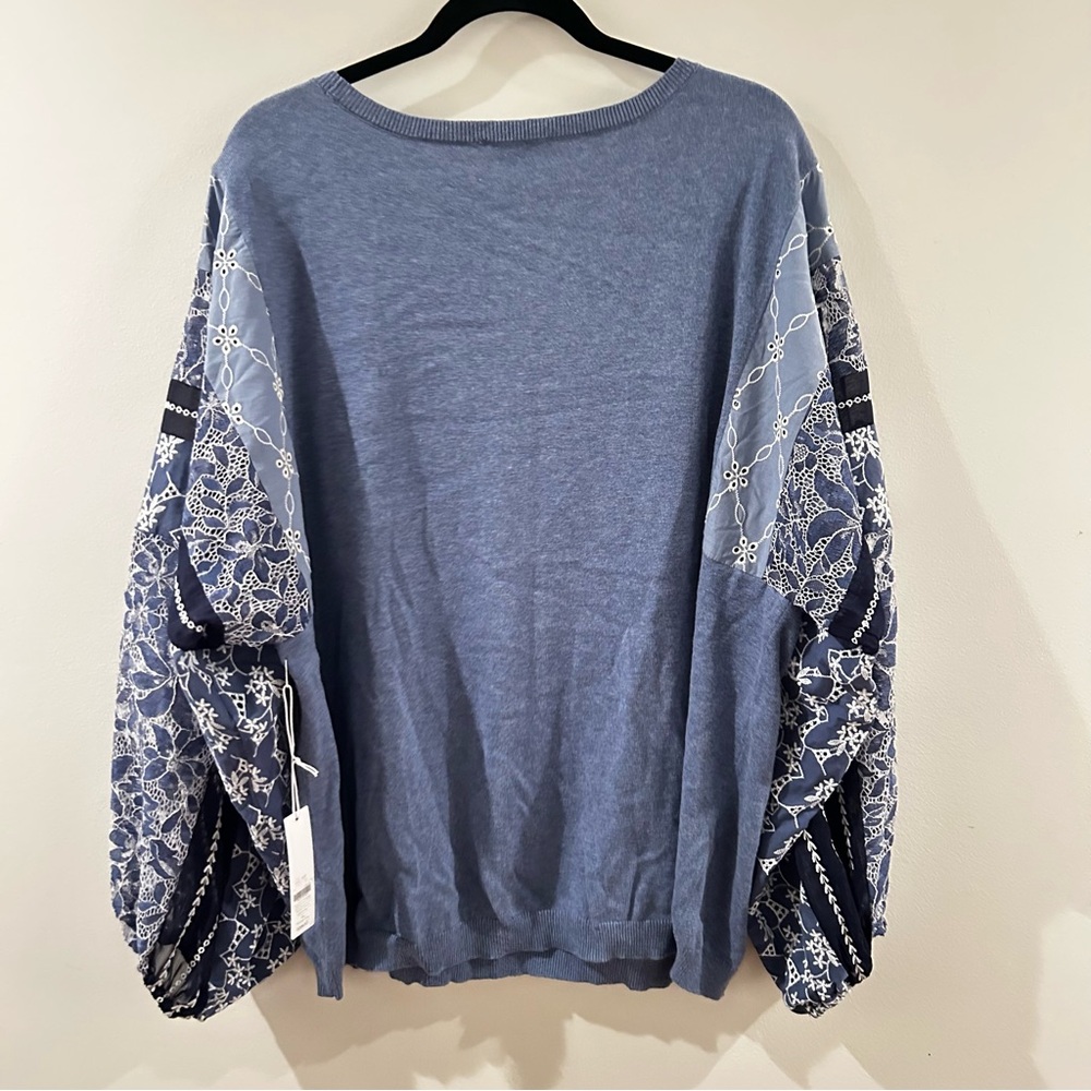 Chico's Embroidered Eylet Sleeve Light Blue Knit Top | Size 4 (XXL) | NWT - Picture 8 of 9